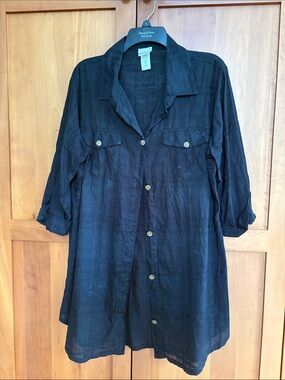 Lightweight Black Swim Coverup Shirt Dress